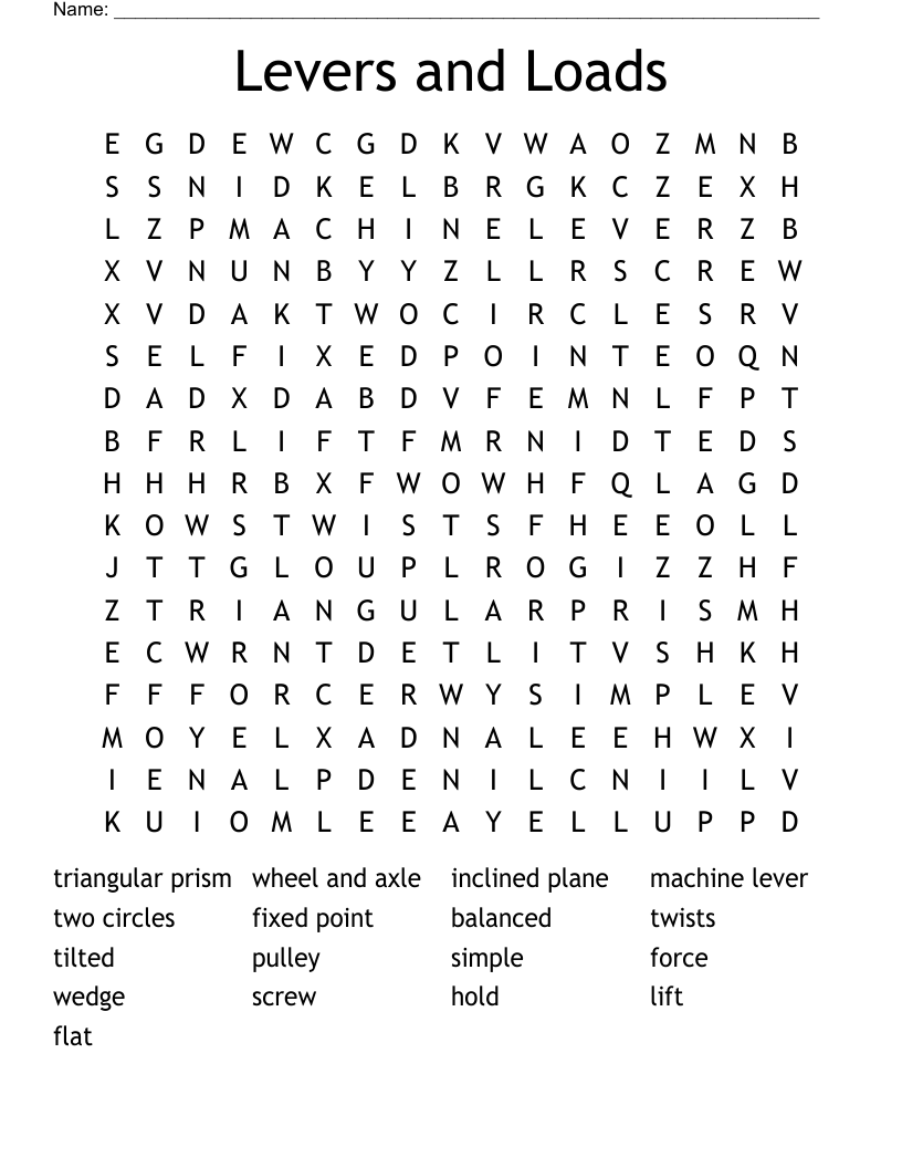 Levers and Loads Word Search