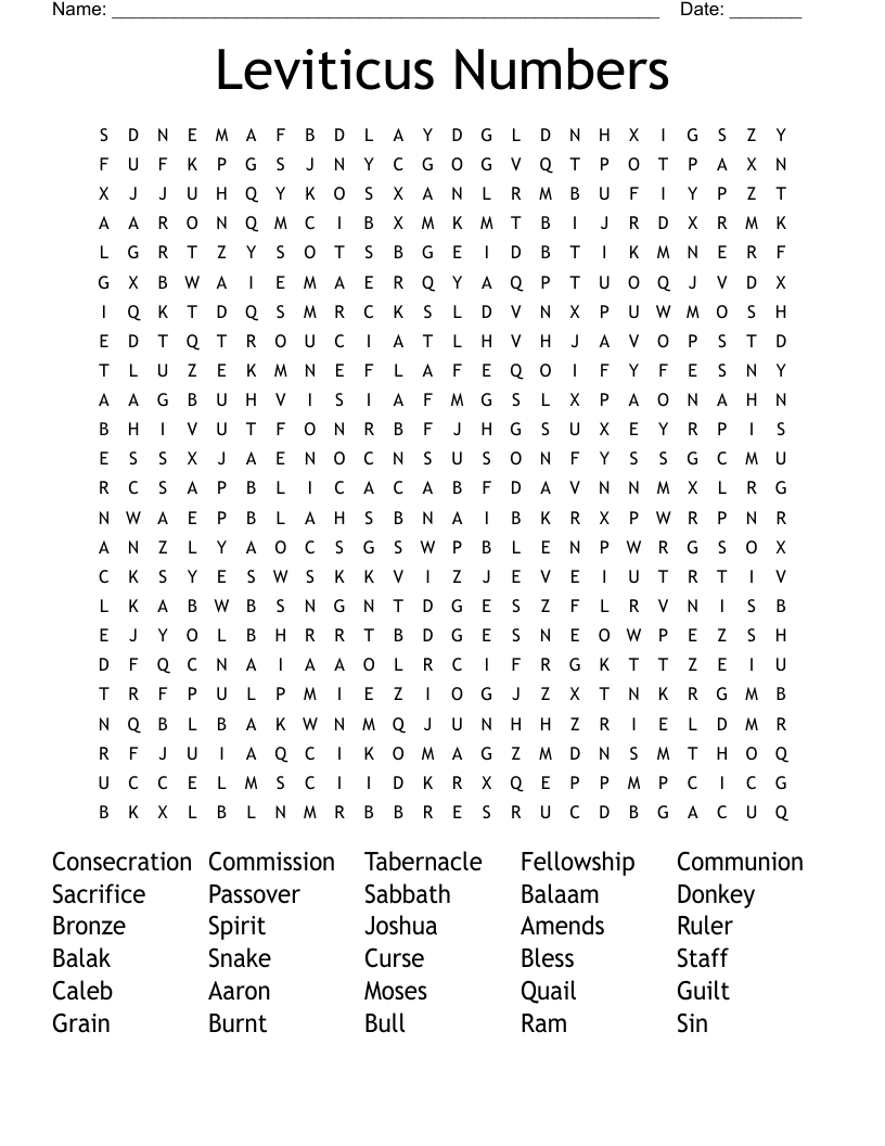 Leviticus Numbers Word Search