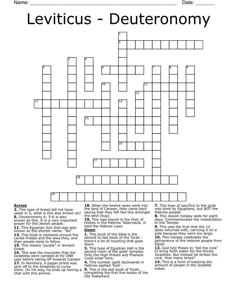 Leviticus - Deuteronomy Crossword