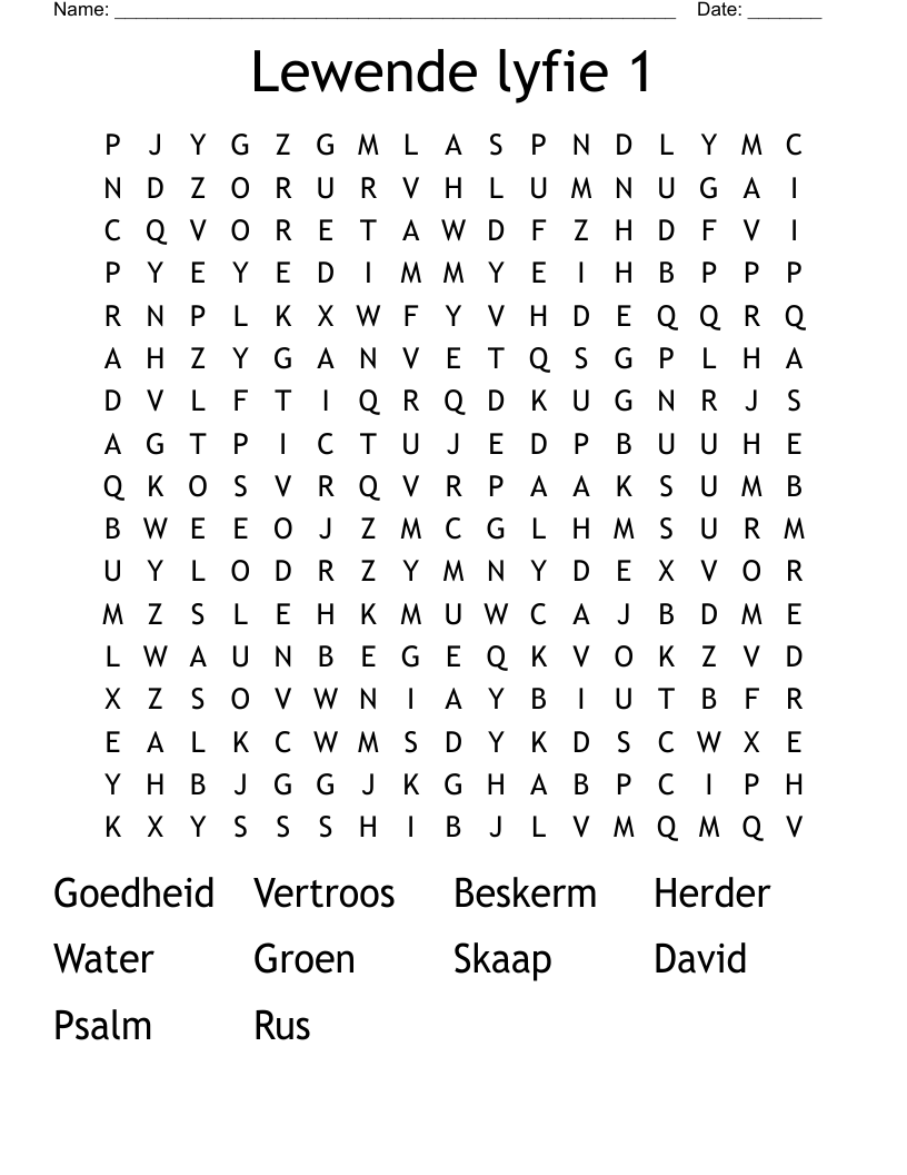 Lewende lyfie 1 Word Search