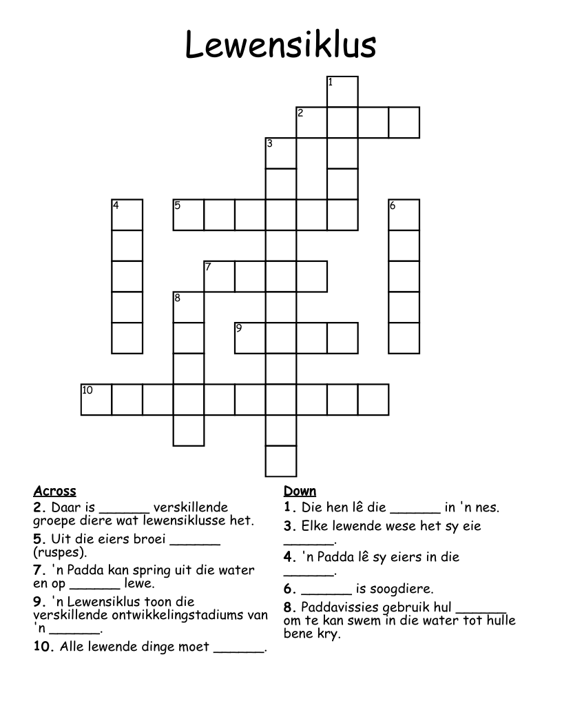 Lewensiklus Crossword