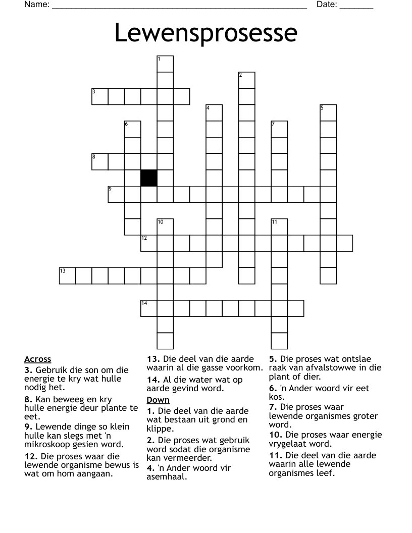 Lewensprosesse Crossword