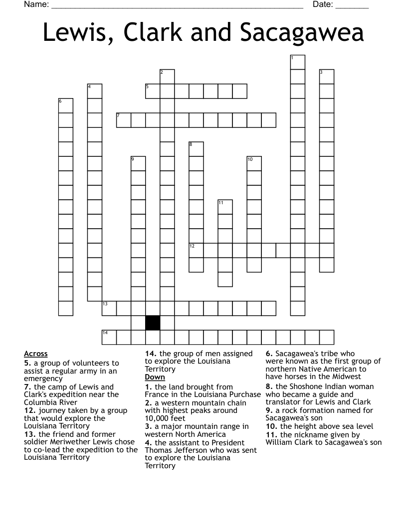 Lewis, Clark and Sacagawea Crossword