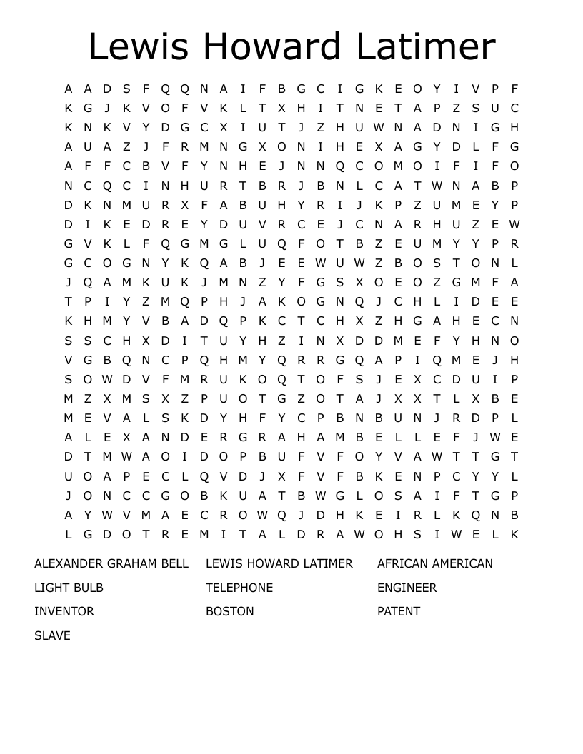 Lewis Howard Latimer Word Search