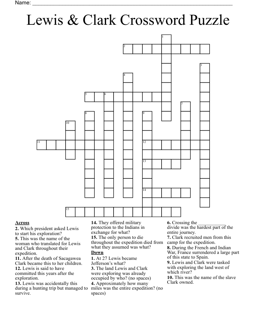 Lewis & Clark Crossword Puzzle