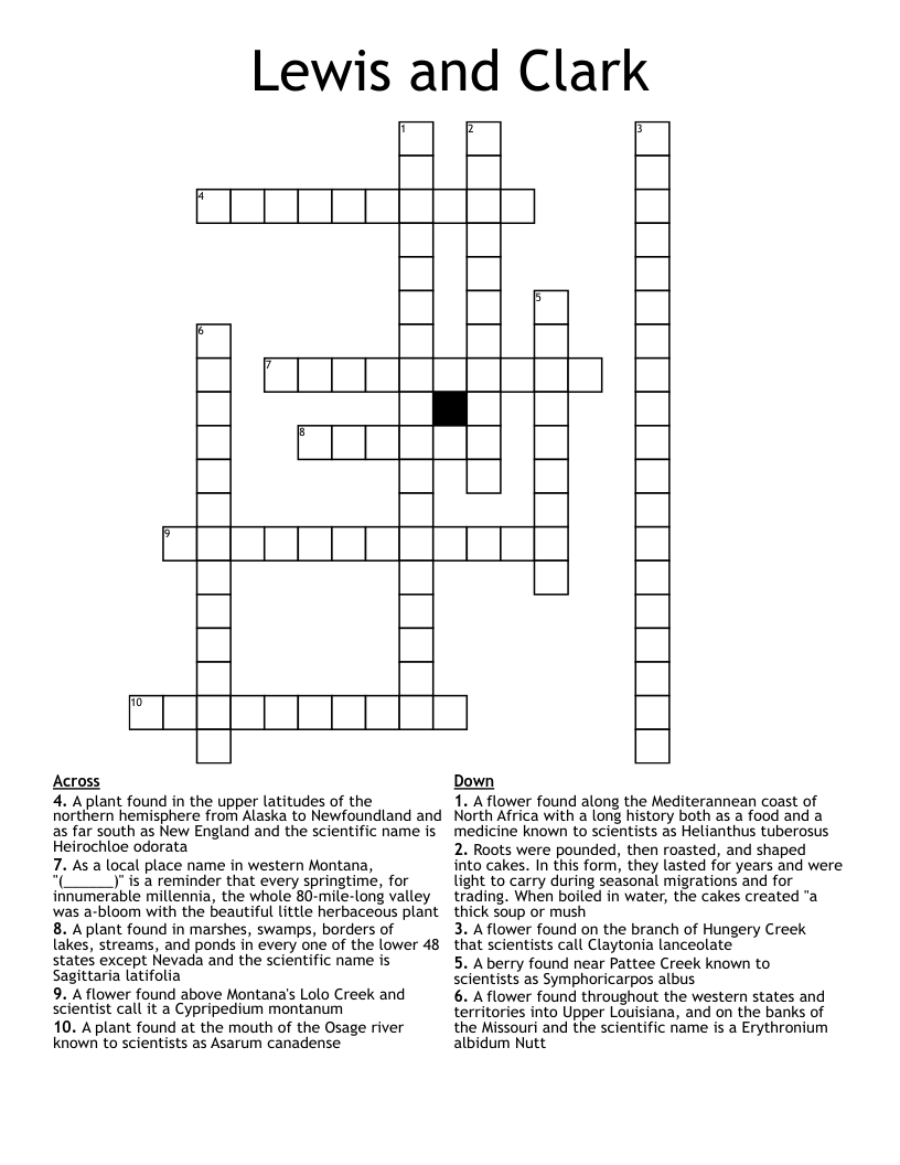 Lewis and Clark Crossword
