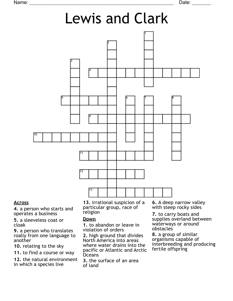 Lewis and Clark Crossword