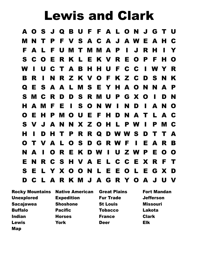 Lewis and Clark Word Search