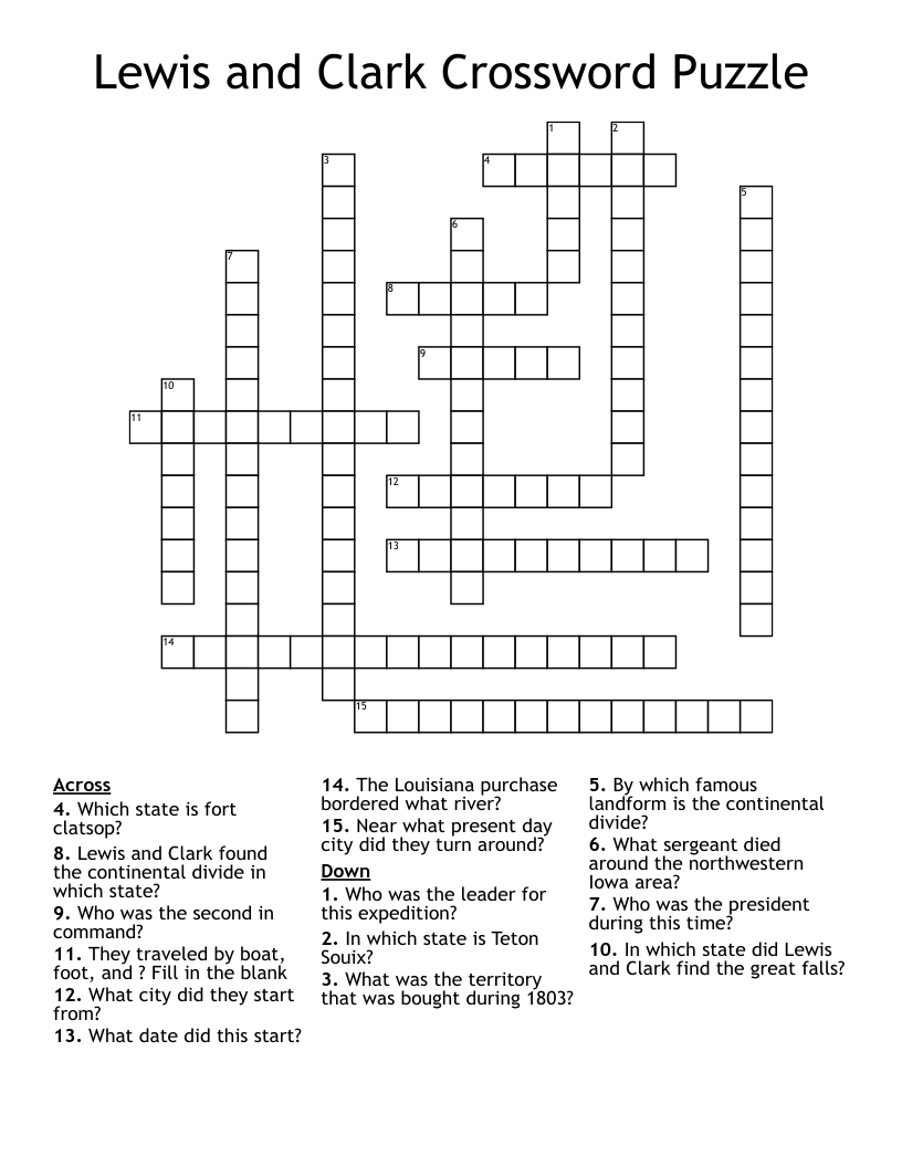 Lewis and Clark Crossword Puzzle