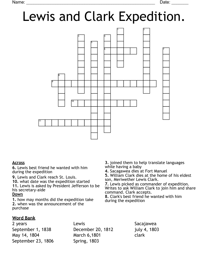 Lewis and Clark Expedition. Crossword