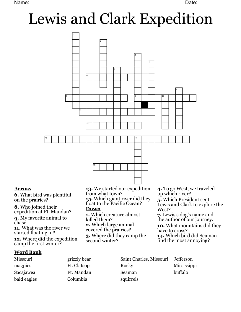 Lewis and Clark Expedition Crossword