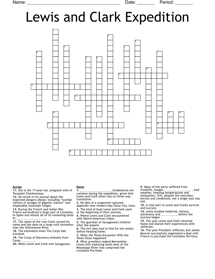 Lewis and Clark Expedition Crossword
