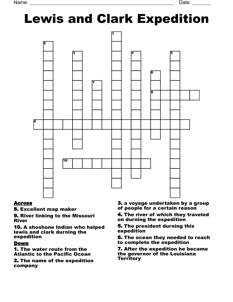 Lewis and Clark Expedition Crossword