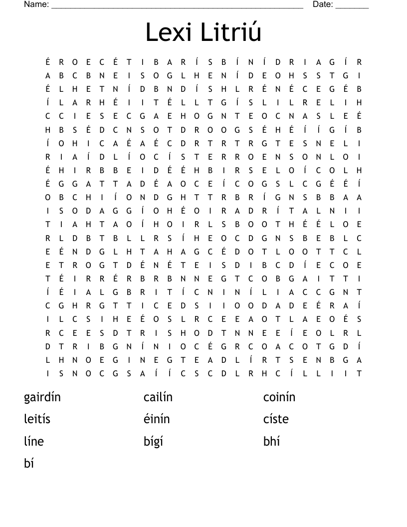 Lexi Litriú Word Search
