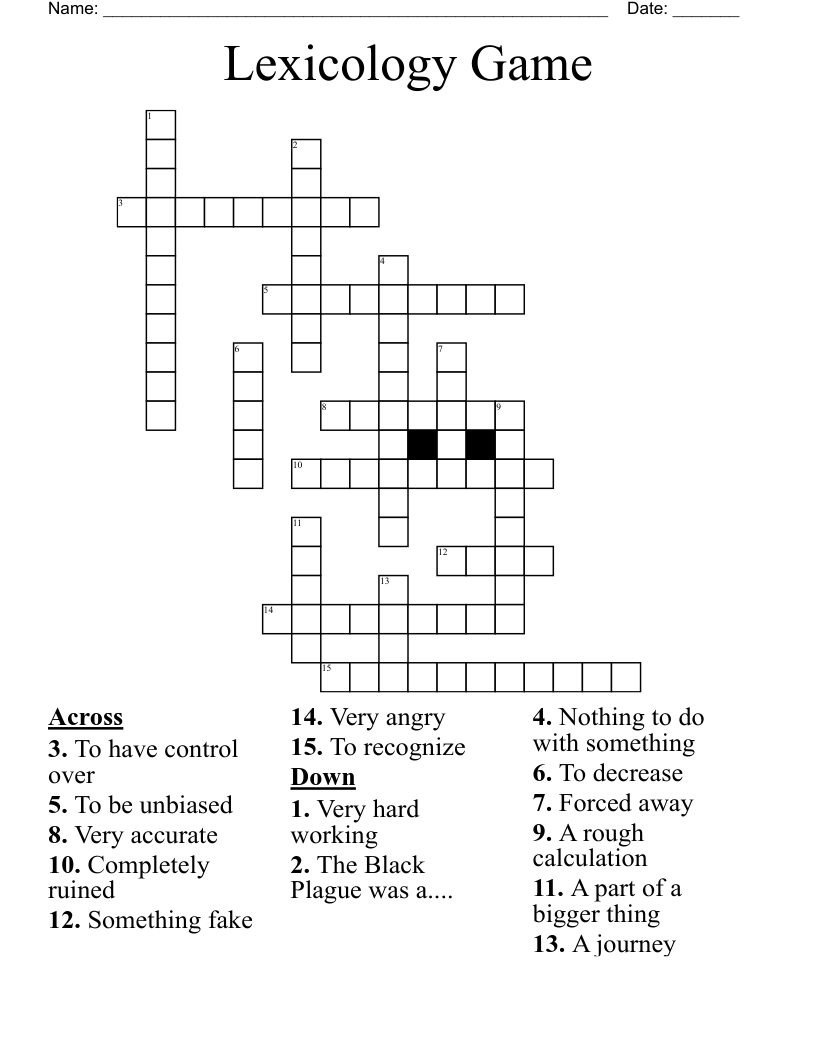 Lexicology Game Crossword
