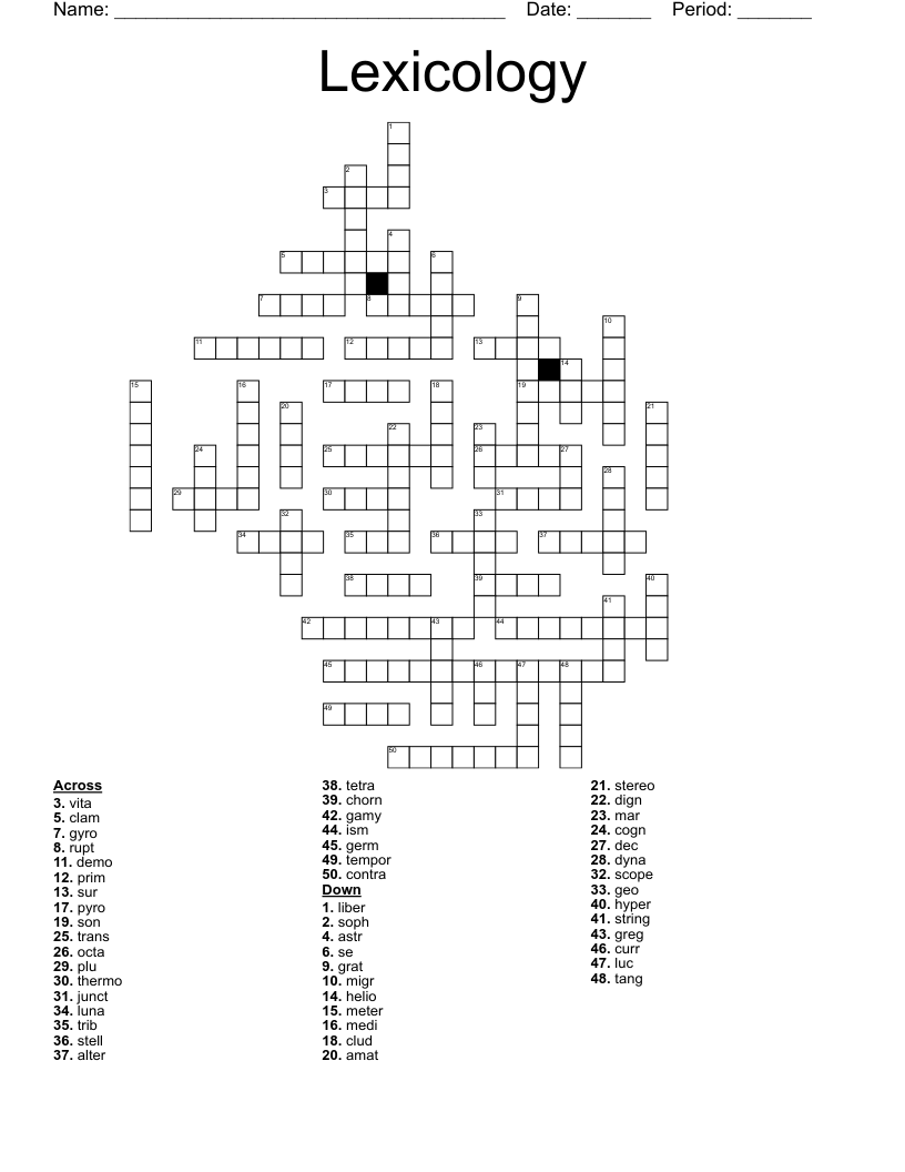 Lexicology  Crossword