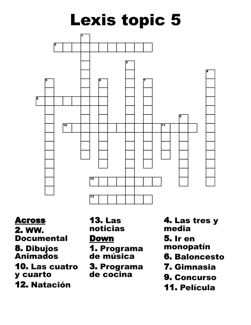 Lexis topic 5 Crossword