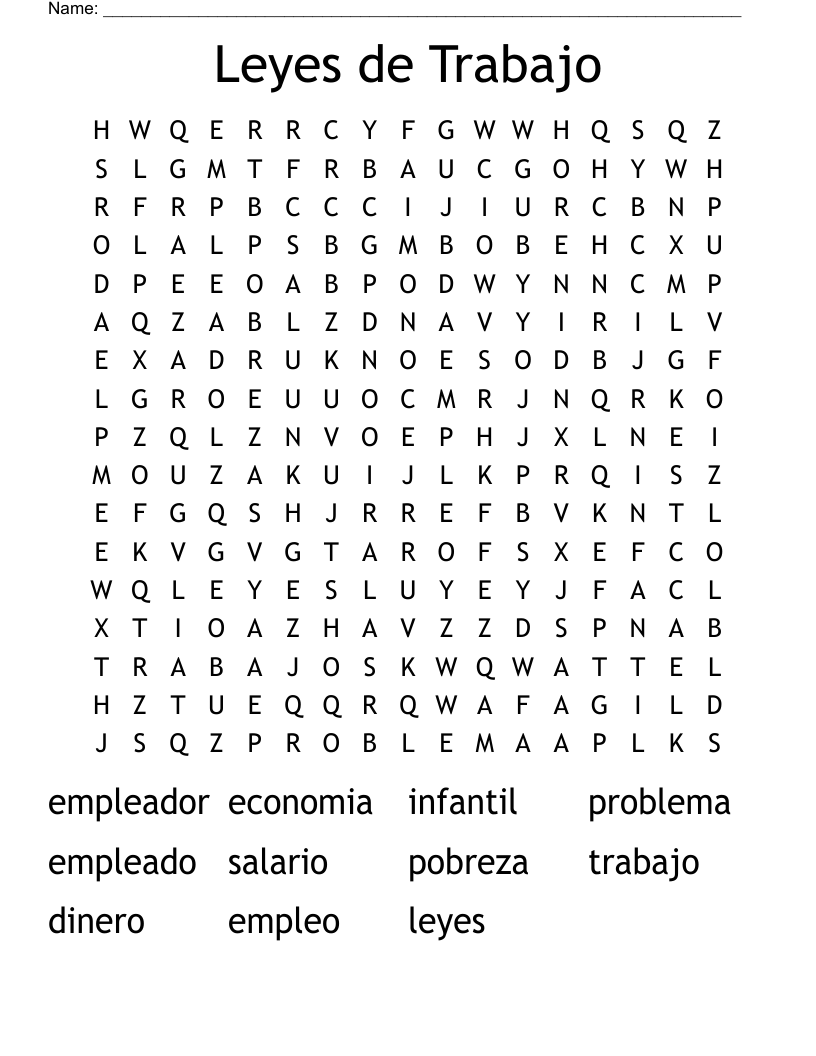 Leyes de Trabajo Word Search