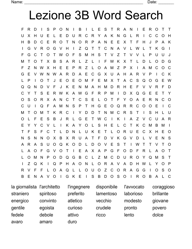 Lezione 3B Word Search