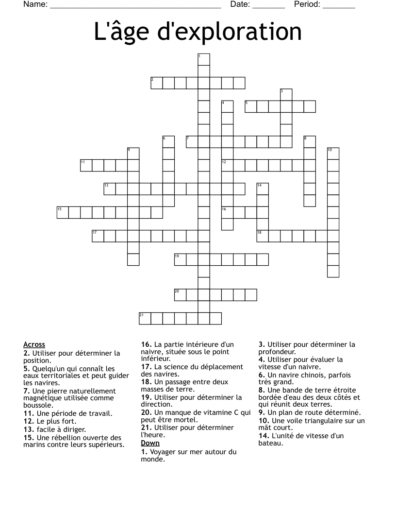 L'âge d'exploration Crossword