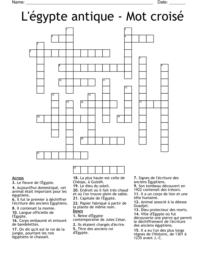 L'égypte antique - Mot croisé Crossword