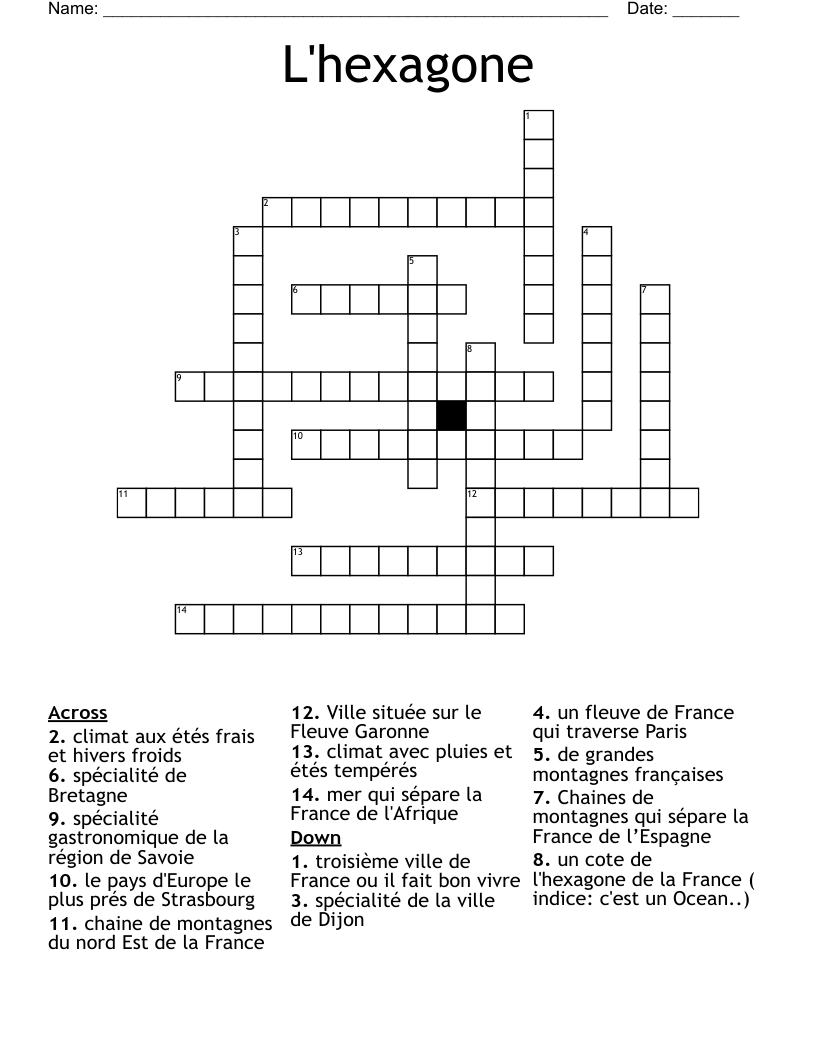 L'hexagone Crossword