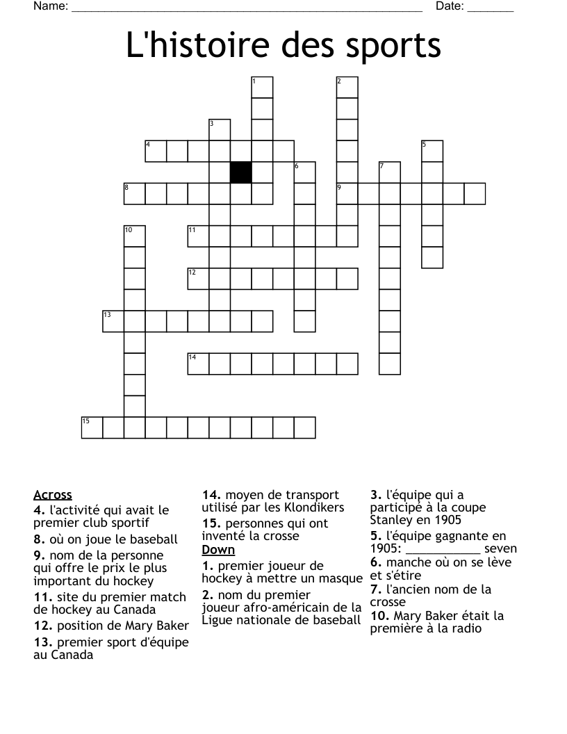 L'histoire des sports Crossword