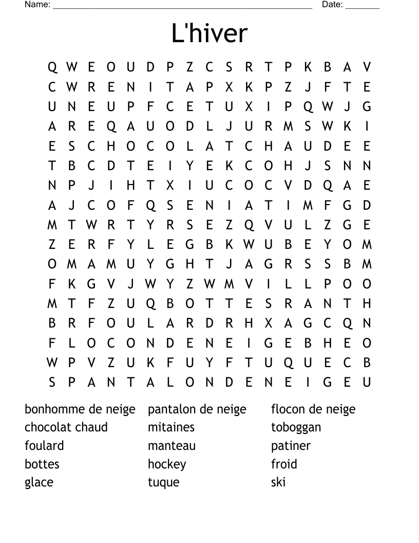 L'hiver Word Search