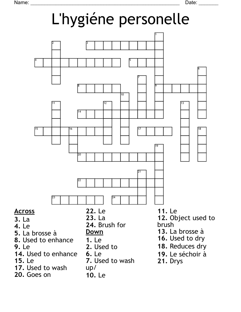 L'hygiéne personelle Crossword
