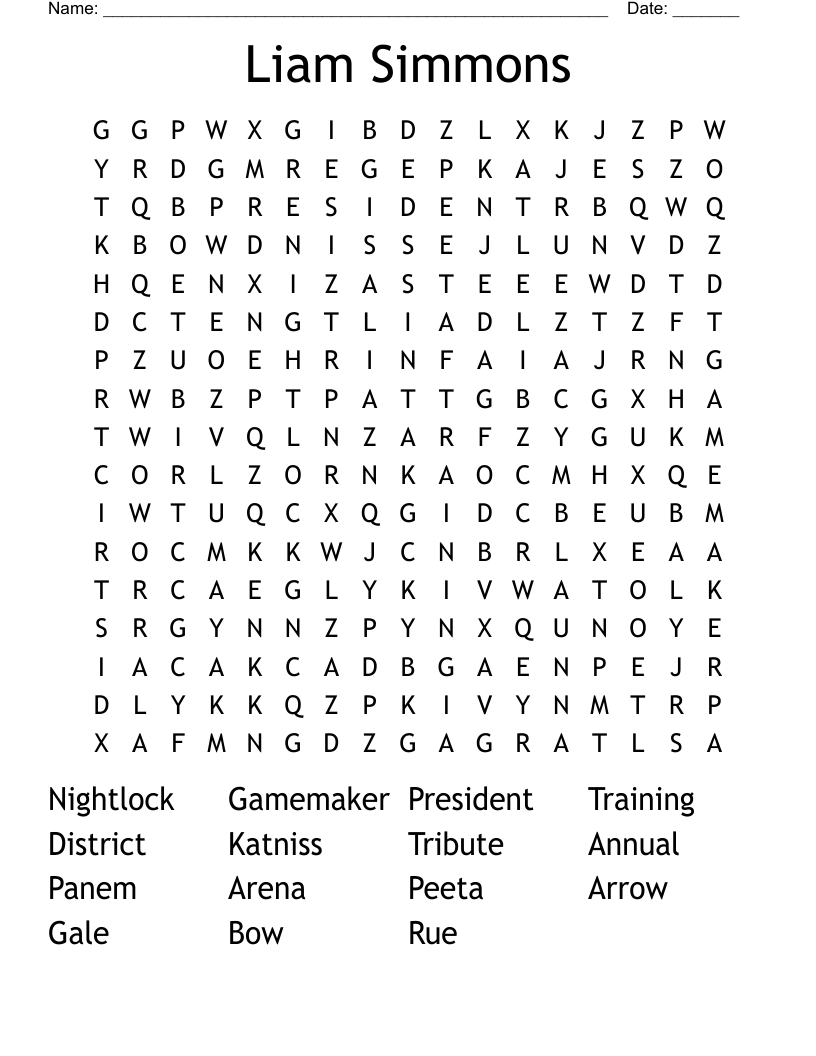 Liam Simmons Word Search