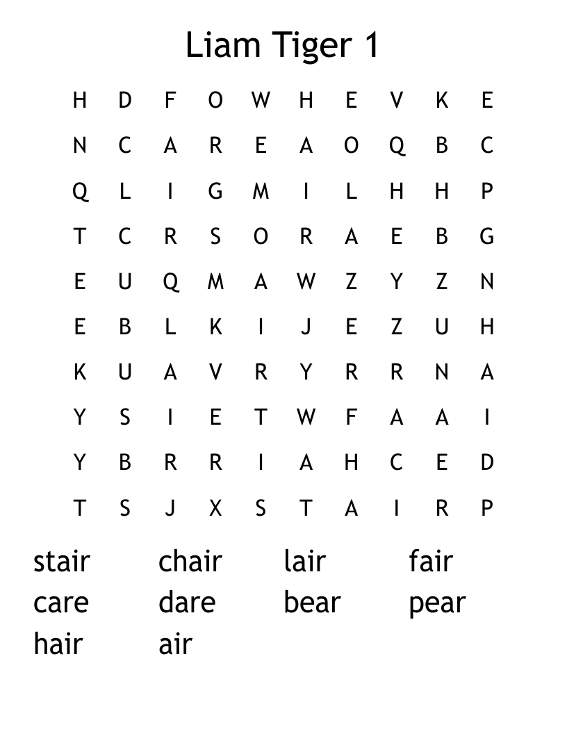 Liam Tiger 1  Word Search