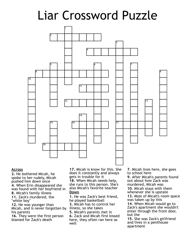 Liar Crossword Puzzle