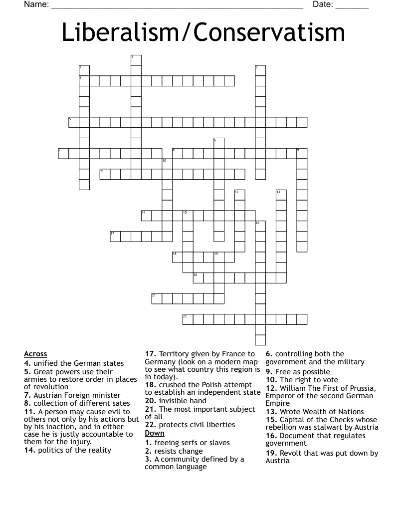 Liberalism/Conservatism Crossword