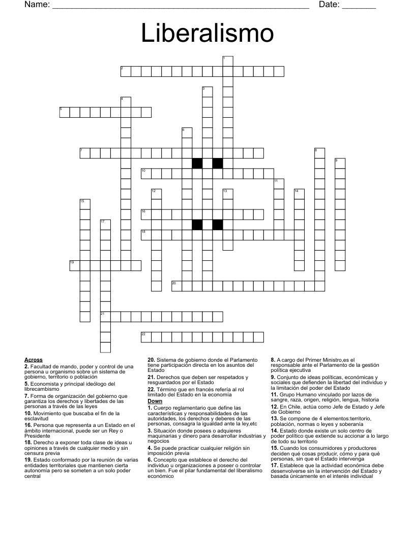 Liberalismo Crossword