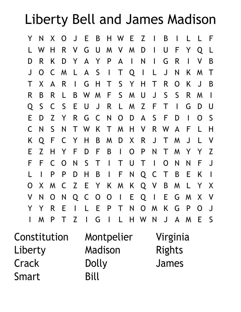 Liberty Bell and James Madison Word Search