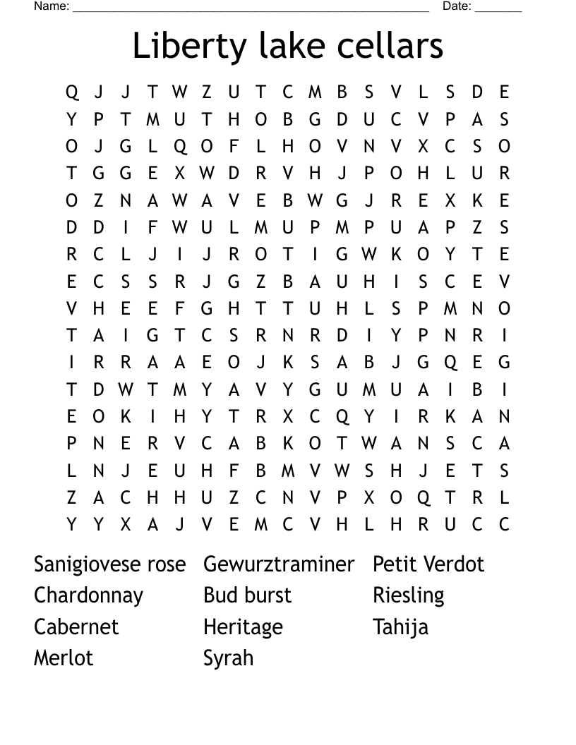Liberty lake cellars Word Search