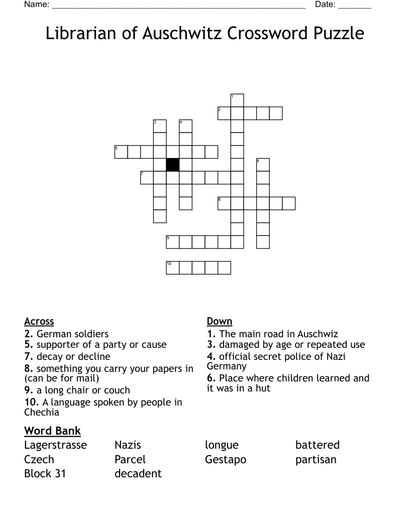 Librarian of Auschwitz Crossword Puzzle 