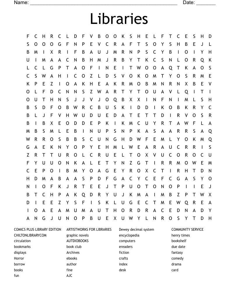 Libraries Word Search
