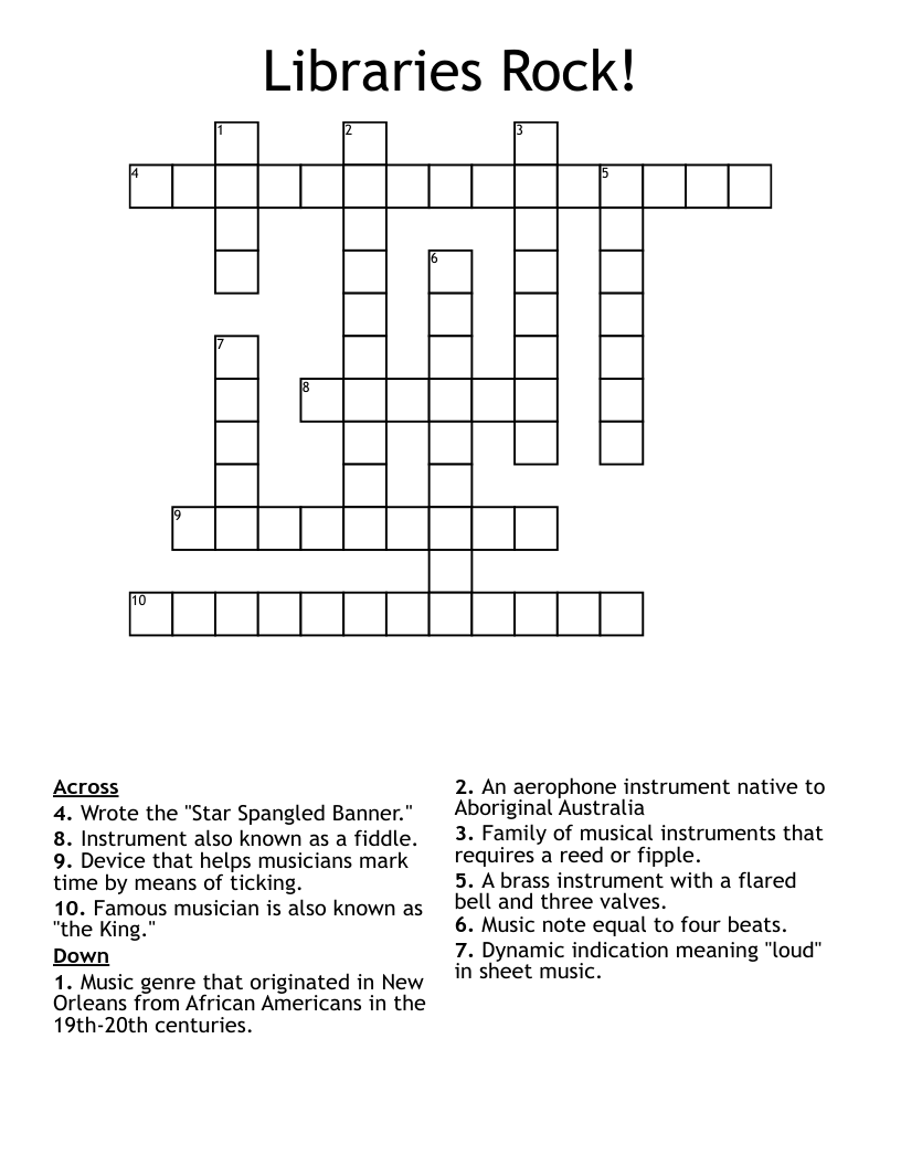 Libraries Rock! Crossword