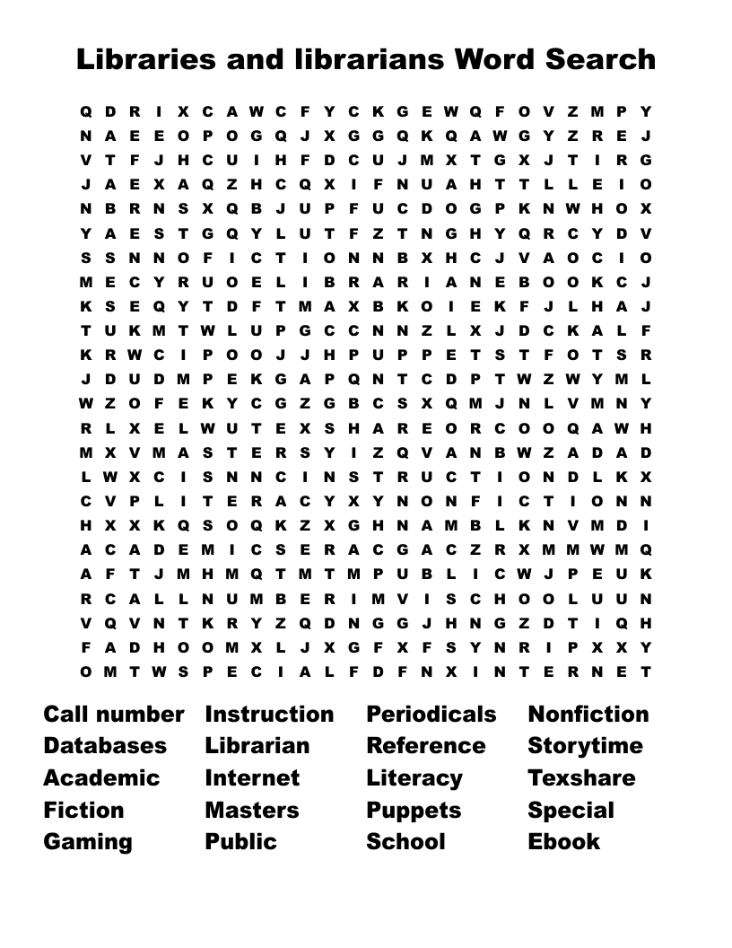 Libraries and librarians Word Search