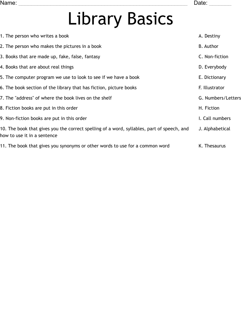 Library Basics Worksheet