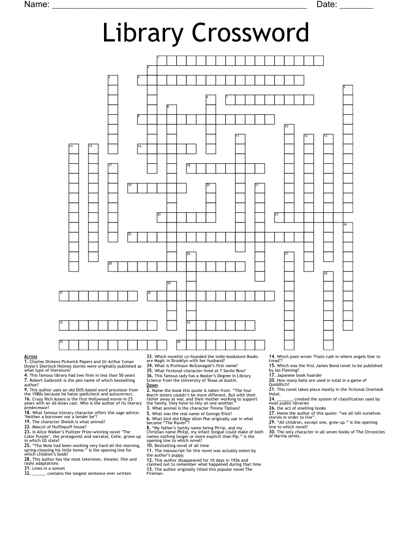 Library Crossword