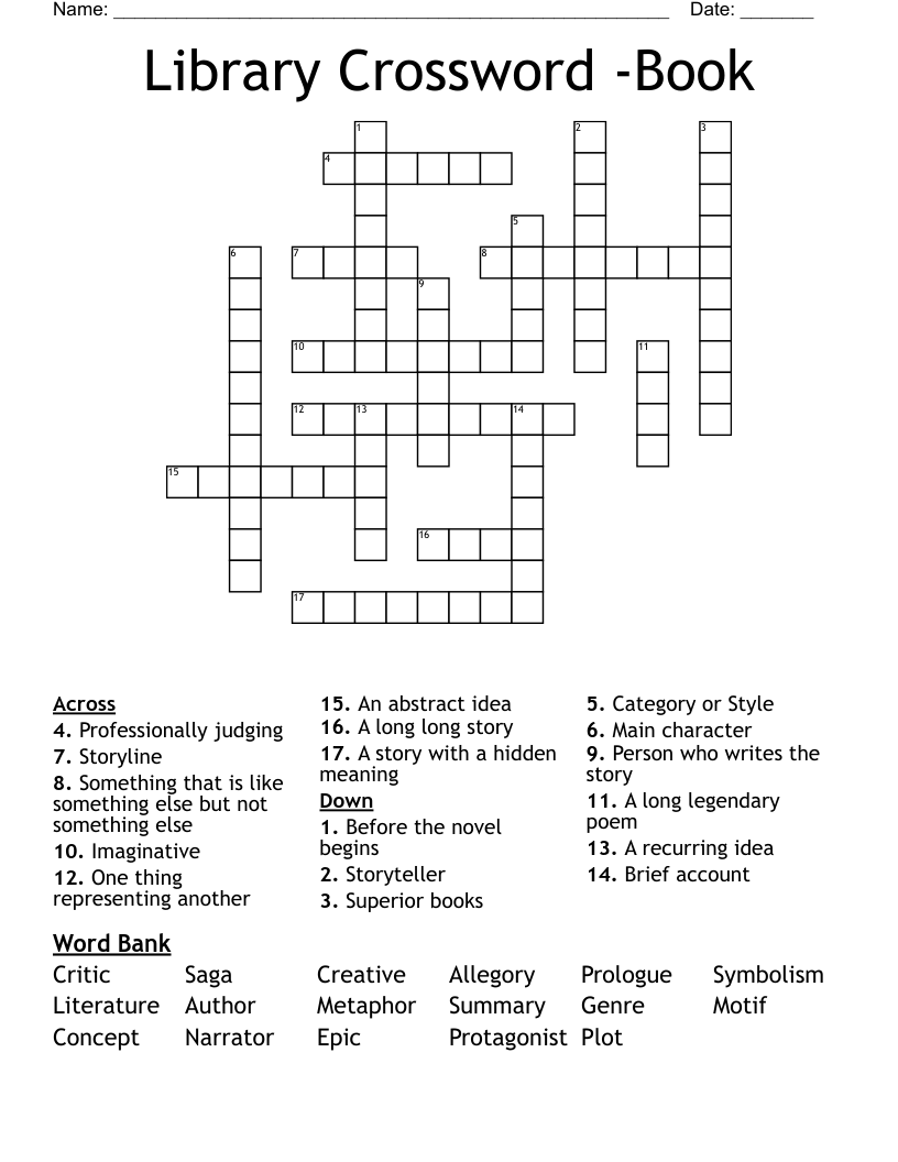 Library Crossword -Book 