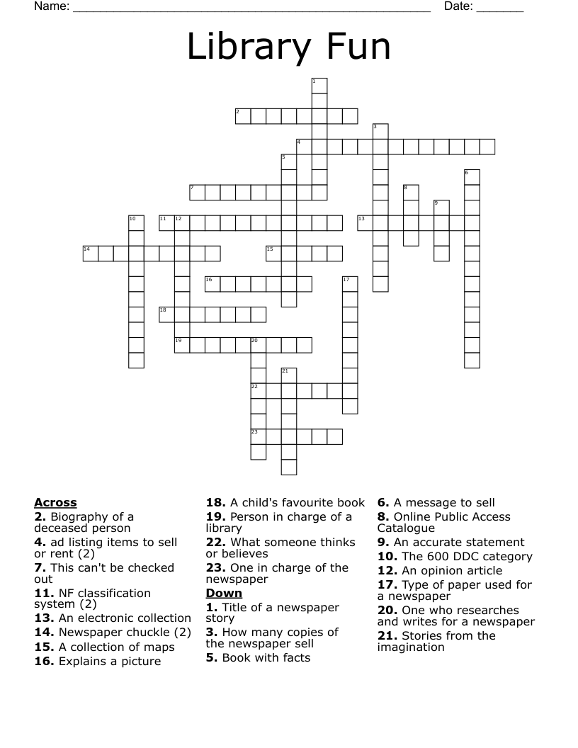 Library Fun Crossword
