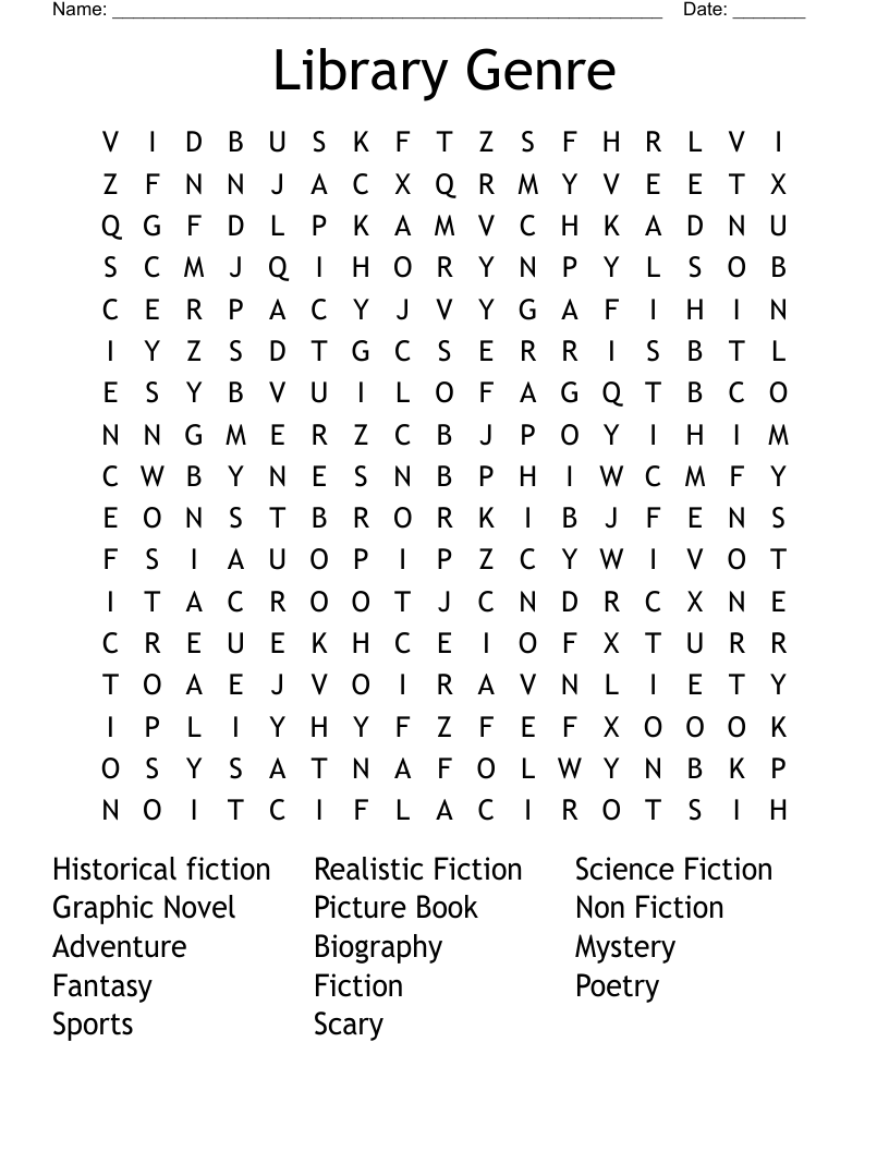 Library Genre Word Search