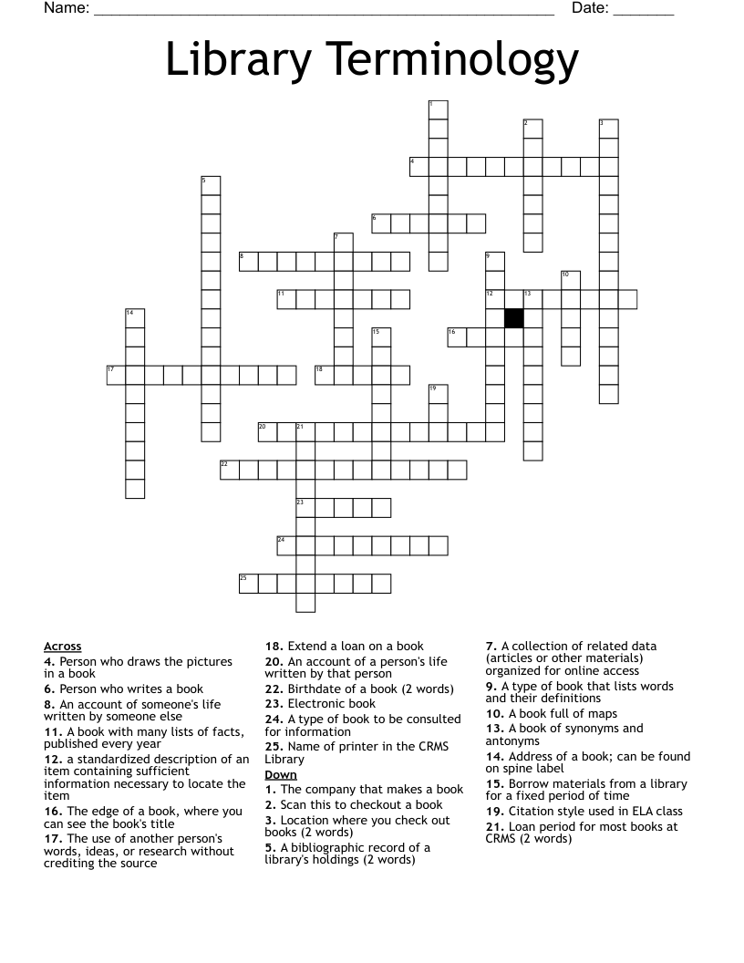 Library Terminology Crossword