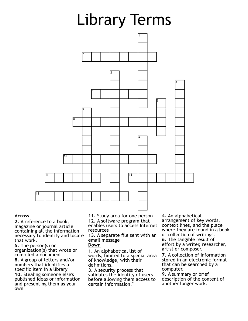 Library Terms Crossword