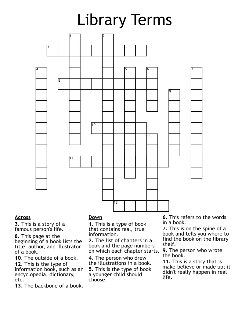 Library Terms Crossword