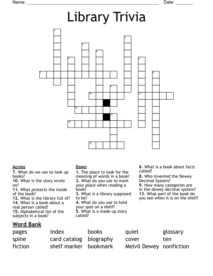 Library Trivia Crossword