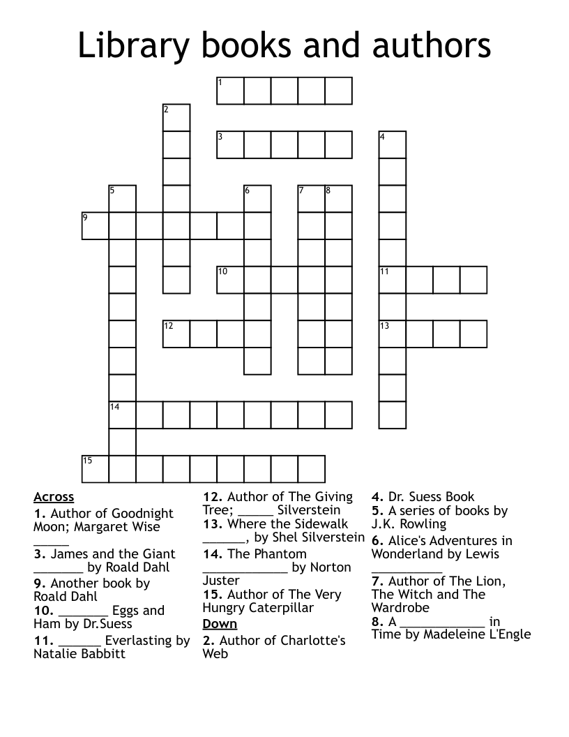 Library books and authors Crossword